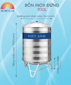 Bồn nước Inox Việt Anh 700l đứng Φ740