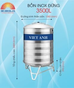Bồn nước Inox Việt Anh đứng 3500l (Φ1380)