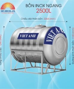 Bồn nước Inox Việt Anh ngang 2500l (Φ1140)