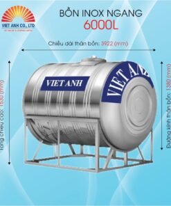 Bồn nước Inox Việt Anh ngang 6000l (Φ1380)