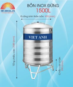 Bồn nước Inox Việt Anh 1500l đứng Φ970