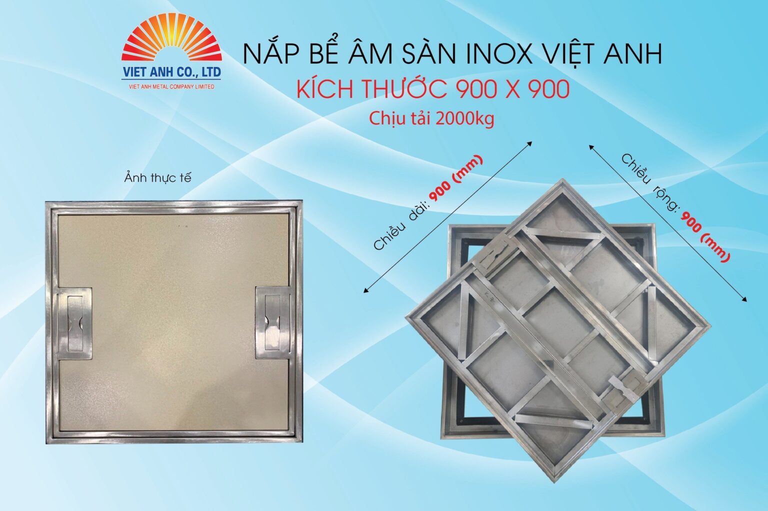 Nắp bể nước ngầm inox Việt Anh. KT 900X900. Chịu tải 2000KG - Bể Nước ...