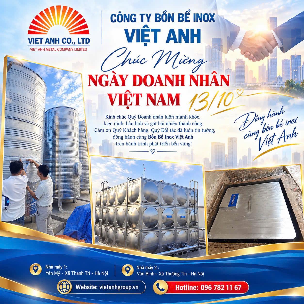 Chúc mừng ngày Doanh nhân Việt Nam 13/10 sang trọng từ Công ty Bồn Bể Inox Việt Anh